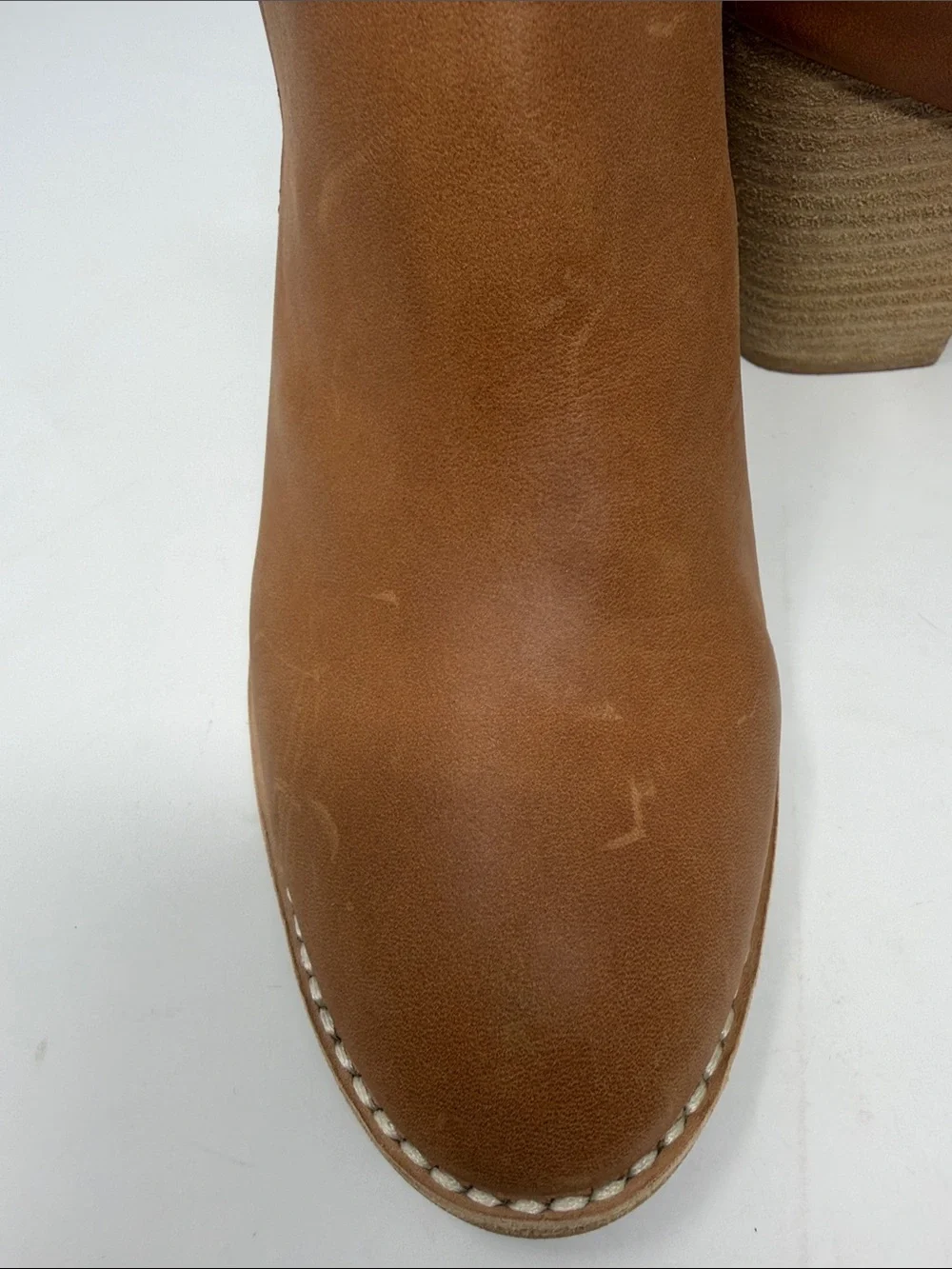 Jeffrey Campbell Brown Leather Slip-On Booties with Stacked Heel Size 8.5